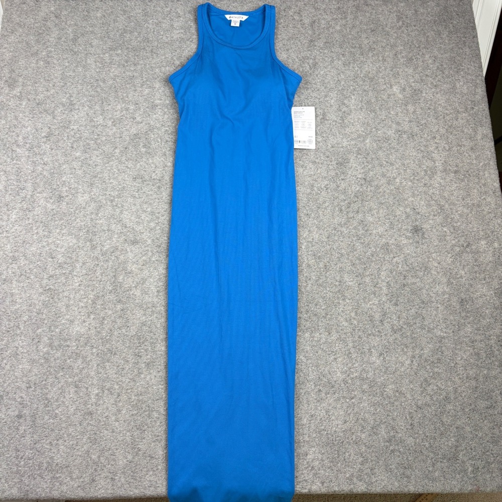 Athleta Signature Rib Maxi Dress Women Extra Small Blue Sleeveless Preppy